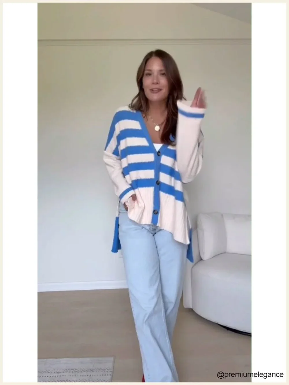 Fuzzy Knit V-Neck Button Down Cardigan Sweater with Side Slit and High Low Hem